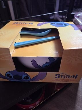 Disney Stitch Aqua and Teal Ceramic Bowl Set with Chopsticks